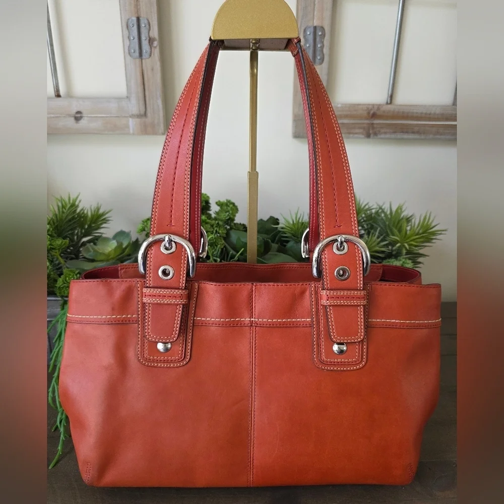 Coach Soho Y2K Pleated Leather Shoulder Bag Large Tote Burnt Orange